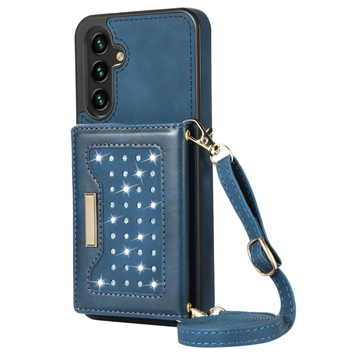 For Samsung Galaxy S25 Case Wallet RFID Blocking TPU Leather Phone Cover with Lanyard - Blue - 6