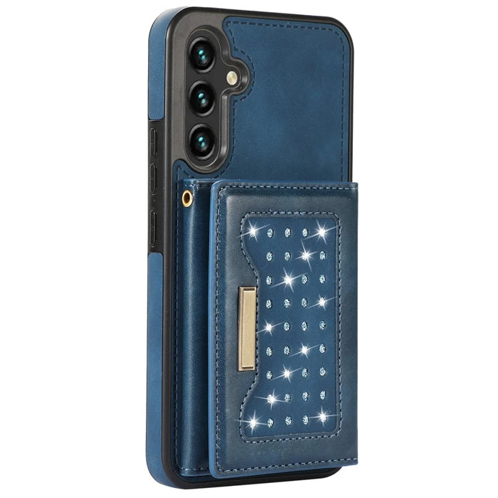 For Samsung Galaxy S25 Case Wallet RFID Blocking TPU Leather Phone Cover with Lanyard - Blue - 7
