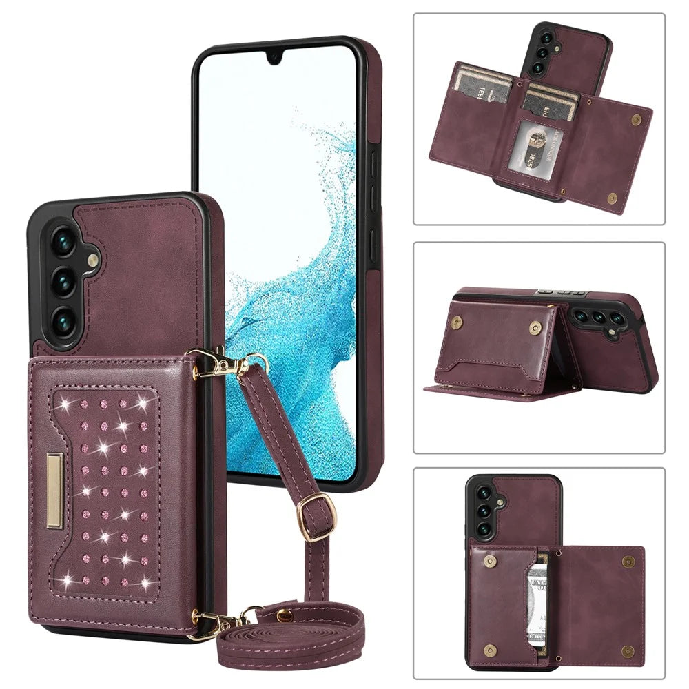 For Samsung Galaxy A16 5G  /  4G Case Wallet RFID Blocking TPU Leather Phone Cover with Lanyard - Red - 1