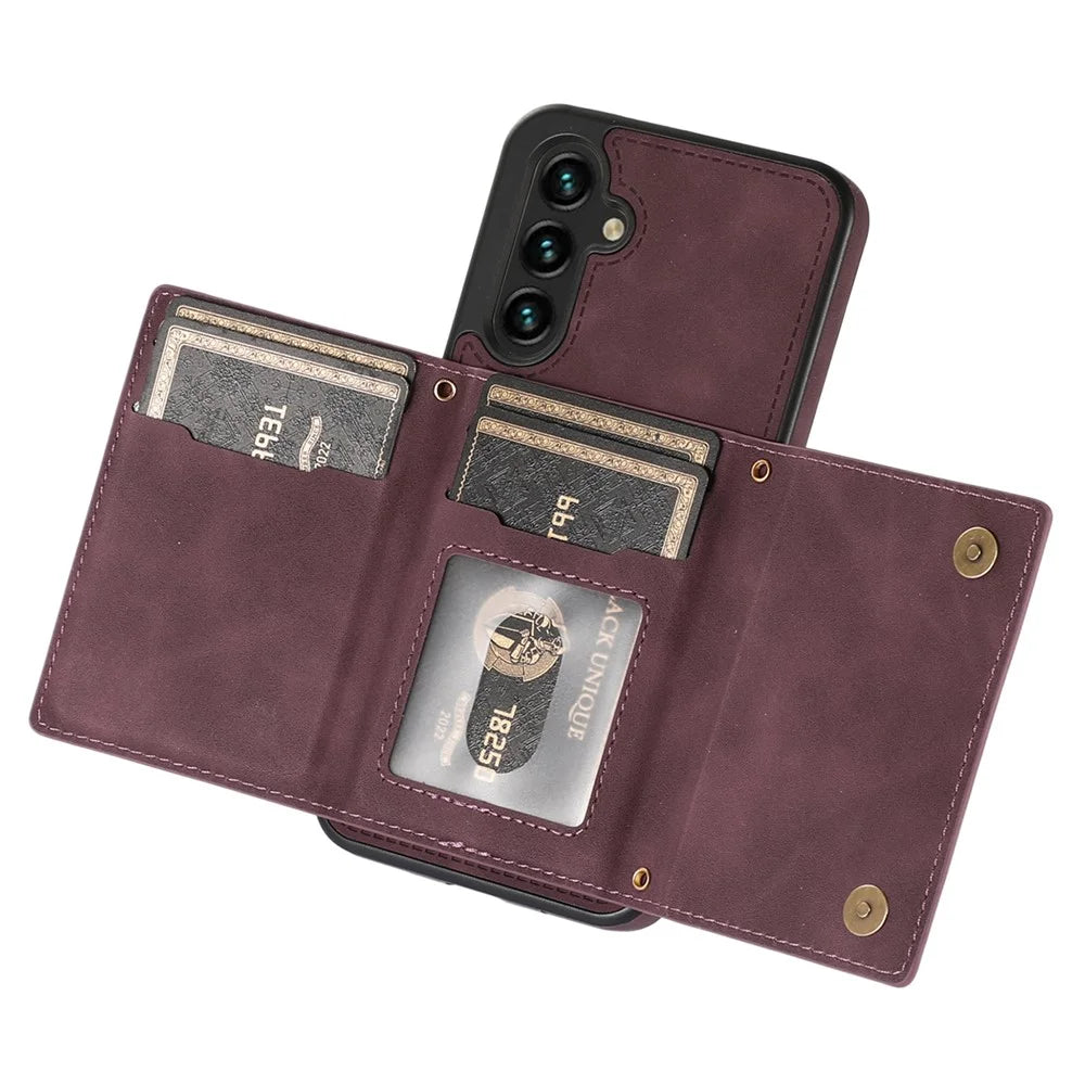 For Samsung Galaxy A16 5G  /  4G Case Wallet RFID Blocking TPU Leather Phone Cover with Lanyard - Red - 5