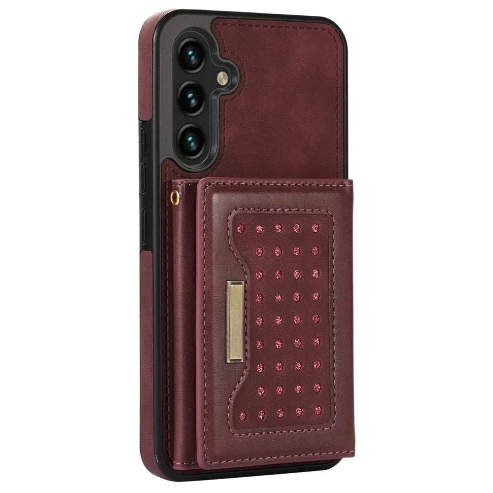For Samsung Galaxy A16 5G  /  4G Case Wallet RFID Blocking TPU Leather Phone Cover with Lanyard - Red - 7