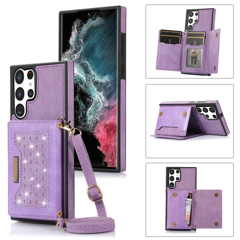 For Samsung Galaxy S25 Ultra Case Wallet RFID Blocking TPU Leather Phone Cover with Lanyard - Purple - 1