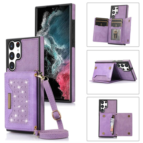 For Samsung Galaxy S25 Ultra Case Wallet RFID Blocking TPU Leather Phone Cover with Lanyard - Purple - 1
