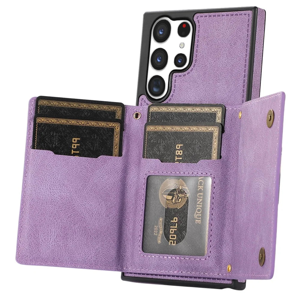 For Samsung Galaxy S25 Ultra Case Wallet RFID Blocking TPU Leather Phone Cover with Lanyard - Purple - 4