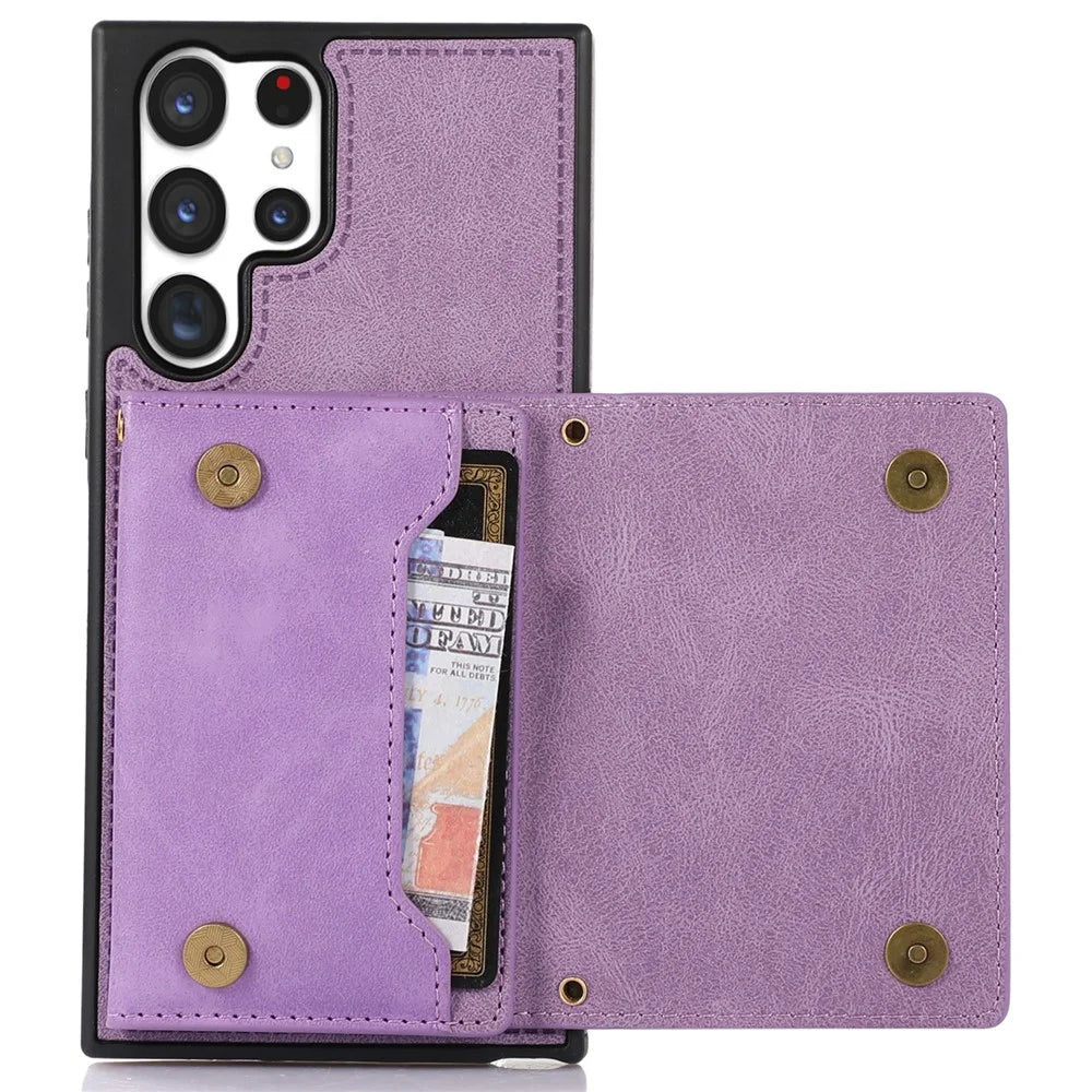 For Samsung Galaxy S25 Ultra Case Wallet RFID Blocking TPU Leather Phone Cover with Lanyard - Purple - 5