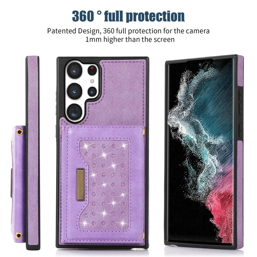 For Samsung Galaxy S25 Ultra Case Wallet RFID Blocking TPU Leather Phone Cover with Lanyard - Purple - 6