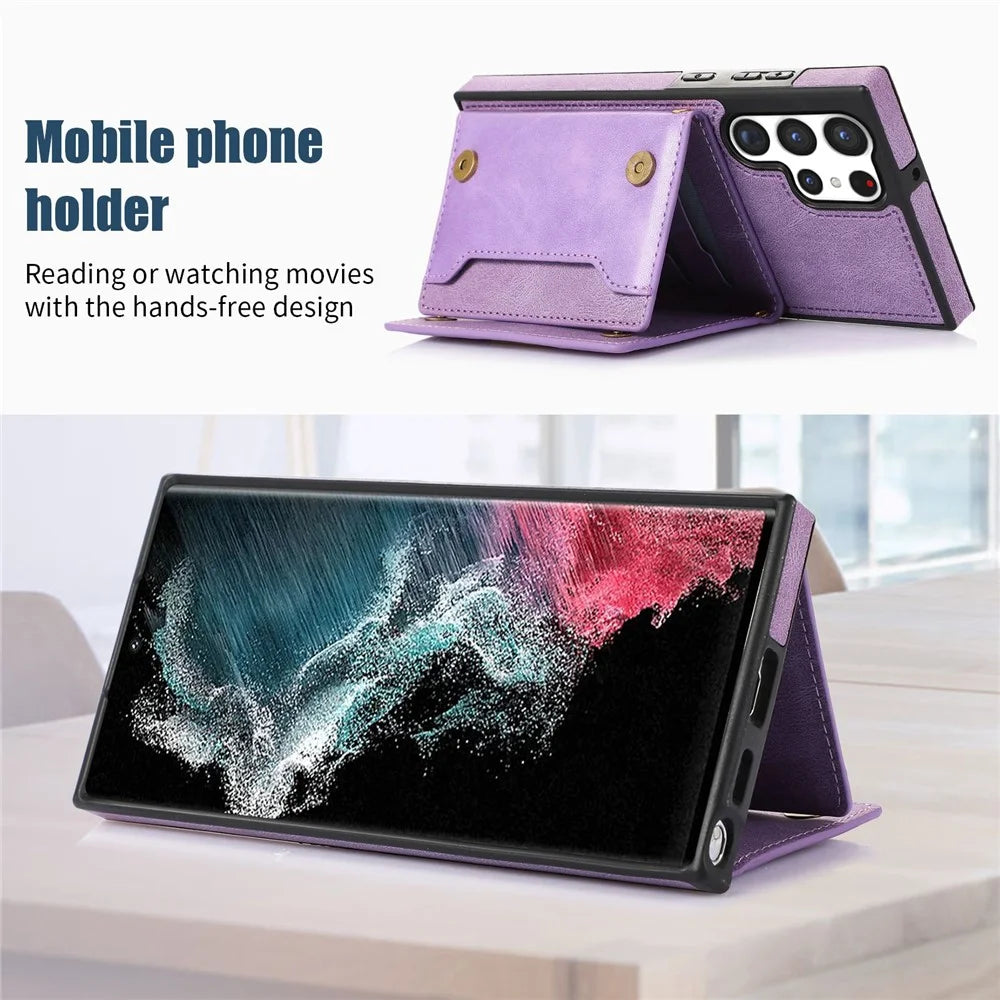 For Samsung Galaxy S25 Ultra Case Wallet RFID Blocking TPU Leather Phone Cover with Lanyard - Purple - 7