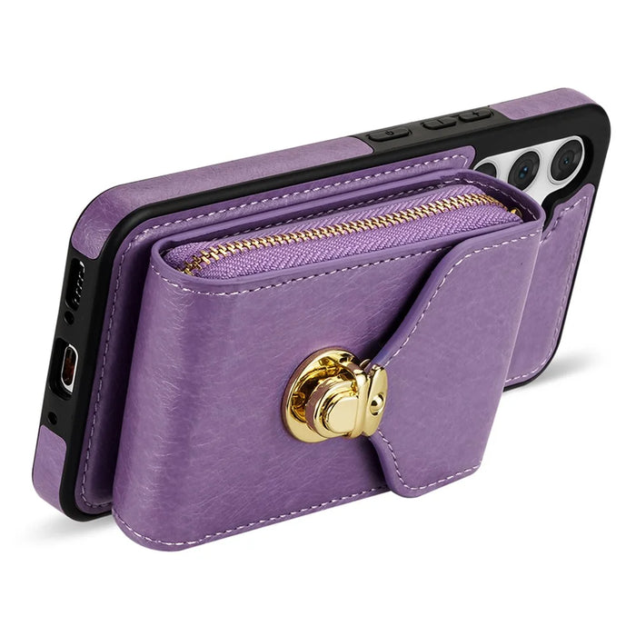 For Samsung Galaxy S25 Case Zipper Wallet Leather+TPU Phone Cover with Strap - Purple - 3