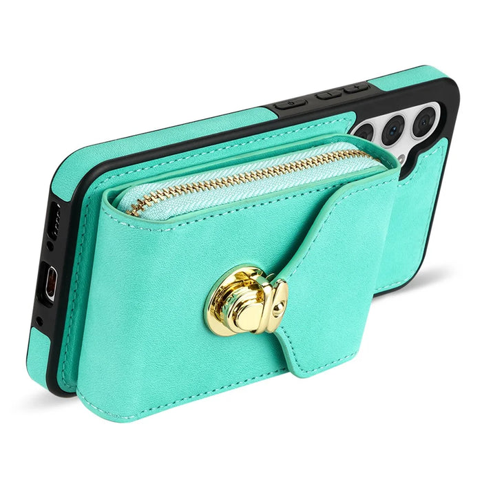 For Samsung Galaxy S25+ Case Zipper Wallet Leather+TPU Phone Cover with Strap - Mint Green - 3