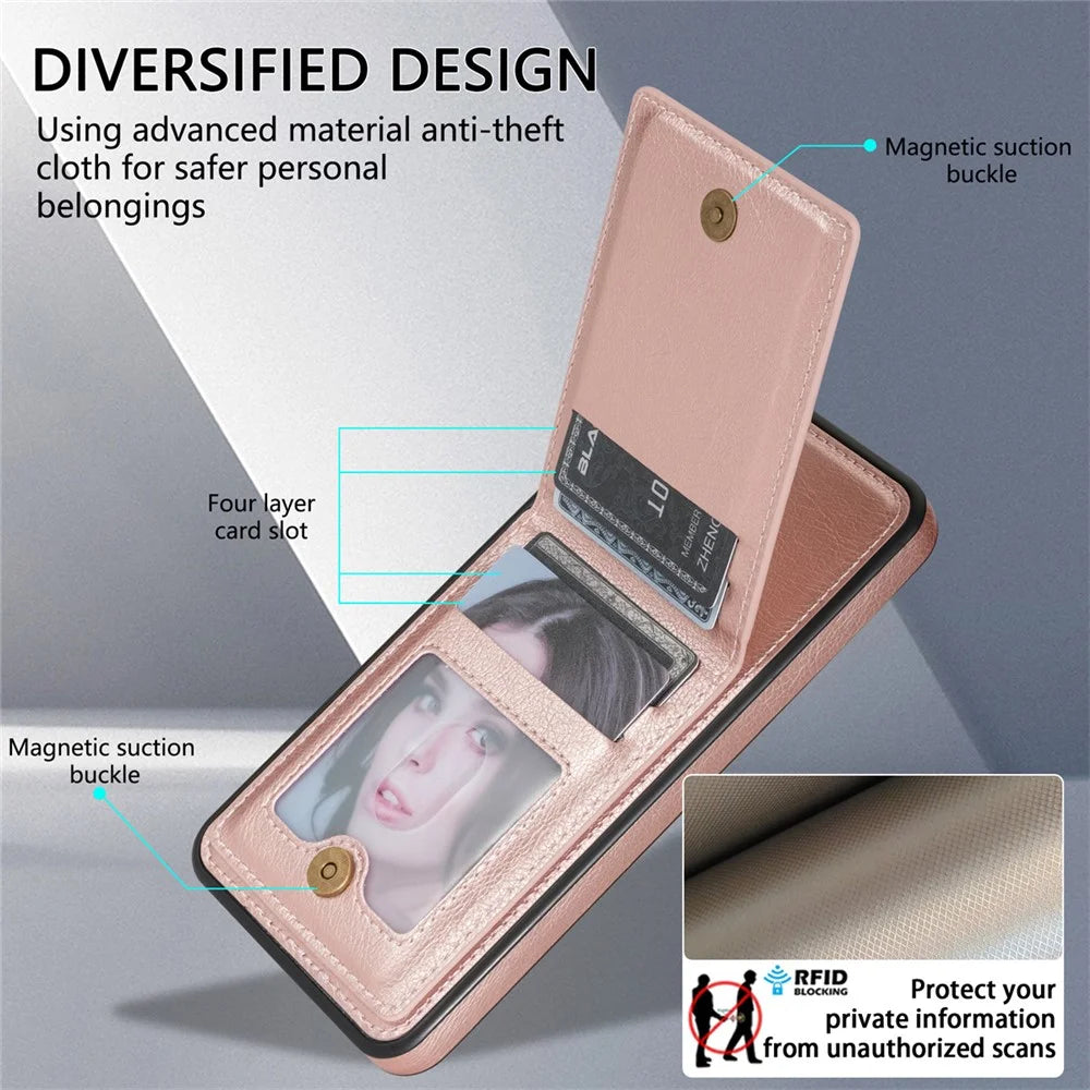 N.BEKUS For Samsung Galaxy S24 FE Case Leather+TPU Kickstand Phone Cover with Card Holder - Pink - 7