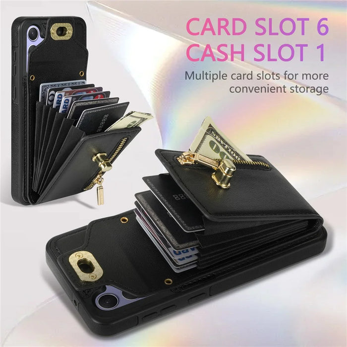 For Samsung Galaxy S24 FE Case Leather + TPU Phone Cover with Card Bag, Shoulder Strap - Black - 5