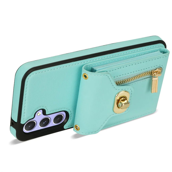 For Samsung Galaxy S25+ Case Leather + TPU Phone Cover with Card Bag, Shoulder Strap - Green - 2