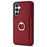 For Samsung Galaxy S24 FE Case Ring Kickstand PU+TPU Card Holder Phone Cover - Red - 1
