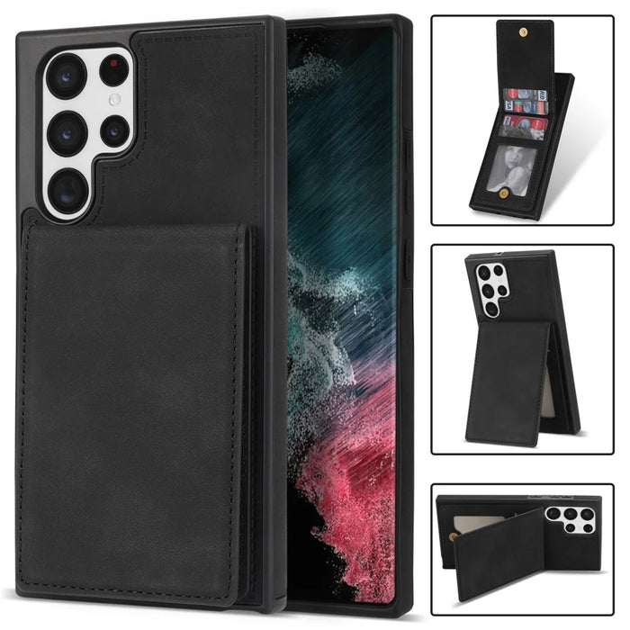 For Samsung Galaxy S25 Ultra Case RFID Blocking Card Slots TPU+PU Leather Phone Cover - Black - 1