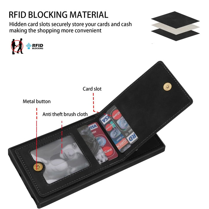 For Samsung Galaxy S25 Ultra Case RFID Blocking Card Slots TPU+PU Leather Phone Cover - Black - 6