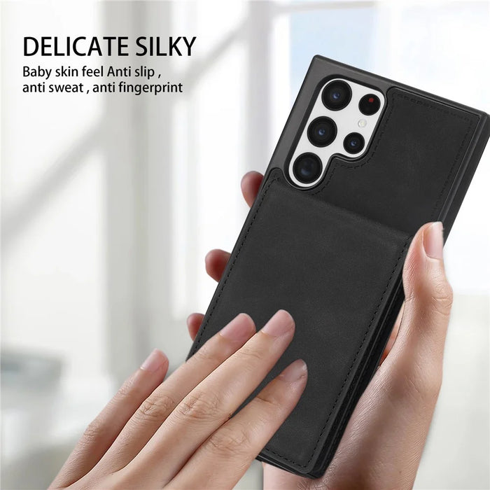 For Samsung Galaxy S25 Ultra Case RFID Blocking Card Slots TPU+PU Leather Phone Cover - Black - 7