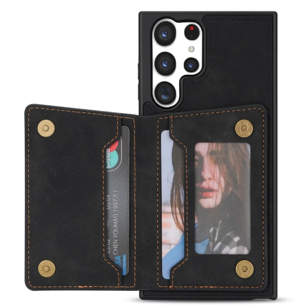 For Samsung Galaxy S25 Ultra Case Zipper Pocket Wallet Kickstand Phone Guard Cover - Black - 2