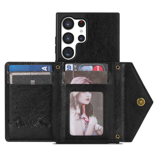 N.BEKUS For Samsung Galaxy S25 Ultra Leather Zipper Case Card Holder Phone Cover with Shoulder Strap - Black - 2