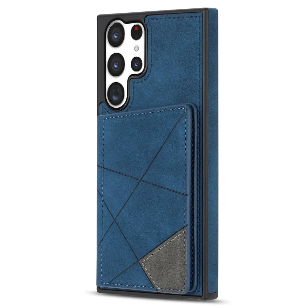 For Samsung Galaxy S25 Ultra Case Line Imprinted Color Splicing Leather Phone Cover - Blue - 5