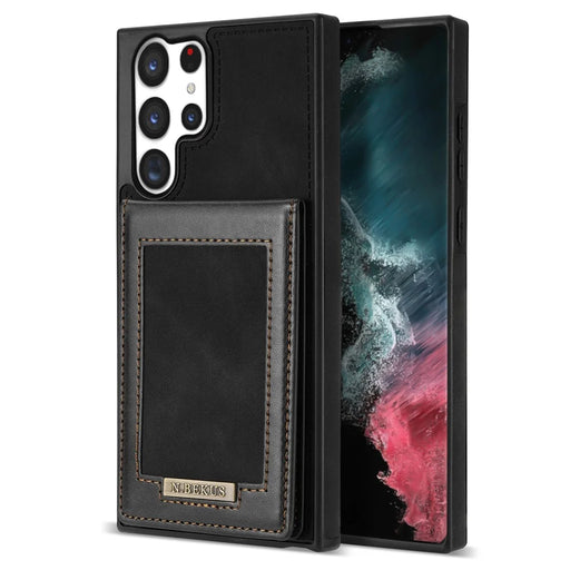N.BEKUS For Samsung Galaxy S25 Ultra Case RFID Blocking Leather+TPU Phone Cover with Card Slots - Black - 1