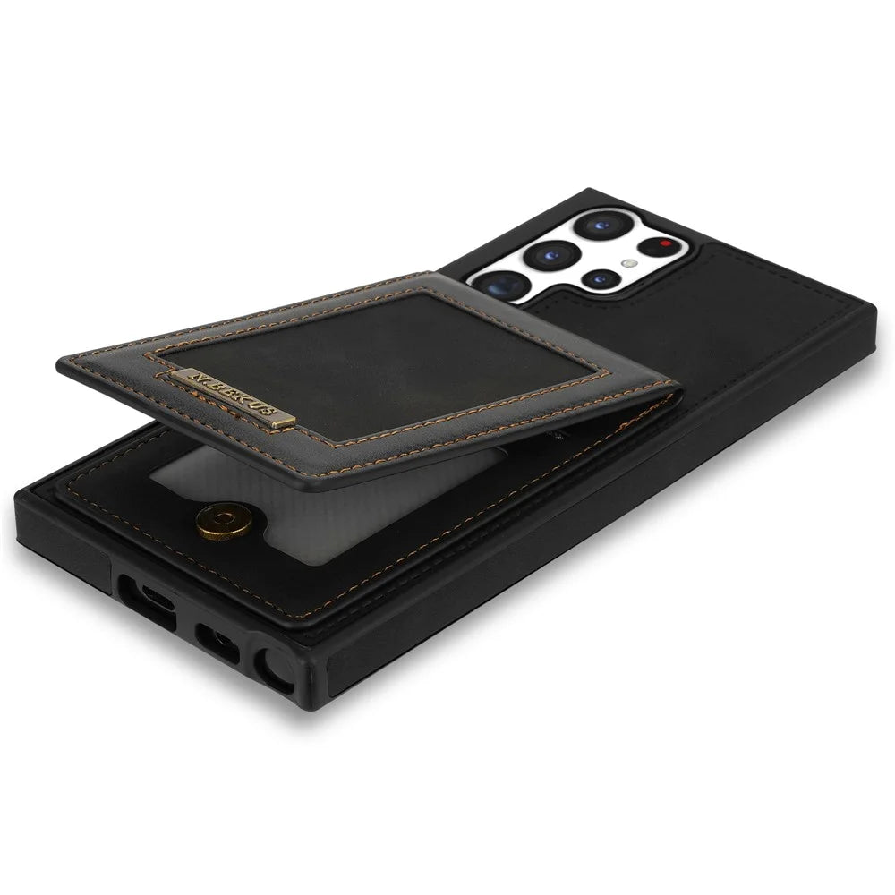 N.BEKUS For Samsung Galaxy S25 Ultra Case RFID Blocking Leather+TPU Phone Cover with Card Slots - Black - 4