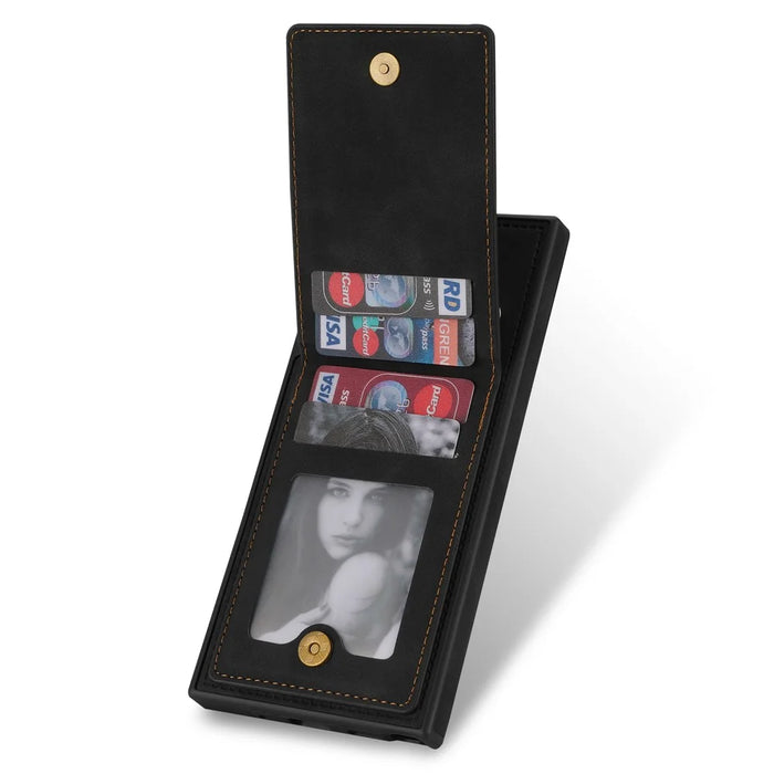 N.BEKUS For Samsung Galaxy S25 Ultra Case RFID Blocking Leather+TPU Phone Cover with Card Slots - Black - 5