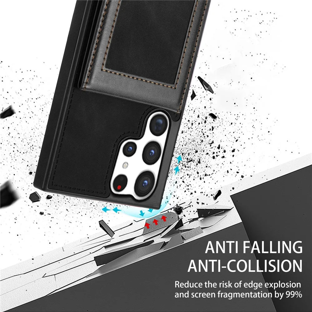 N.BEKUS For Samsung Galaxy S25 Ultra Case RFID Blocking Leather+TPU Phone Cover with Card Slots - Black - 7