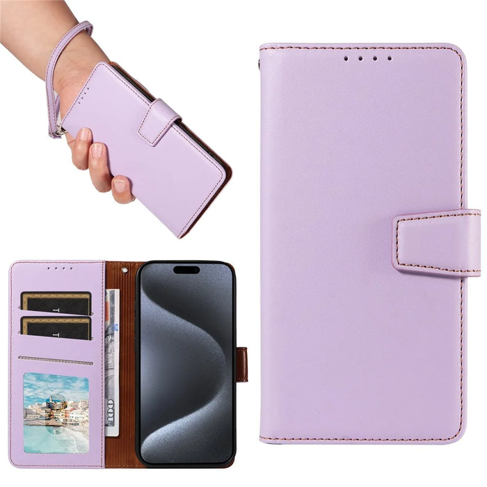 For iPhone 14 Pro Case RFID Blocking PU Leather Wallet Flip Phone Cover with Wrist Strap - Lavender Purple - 6