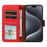 For iPhone 15 Pro Max Case RFID Blocking PU Leather Wallet Flip Phone Cover with Wrist Strap - Red - 2
