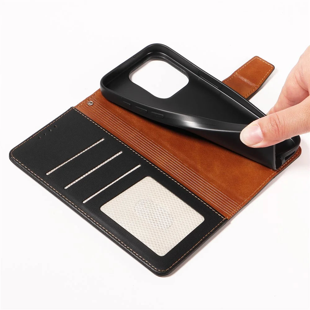 For iPhone 15 Pro Case RFID Blocking PU Leather Wallet Flip Phone Cover with Wrist Strap - Black - 5