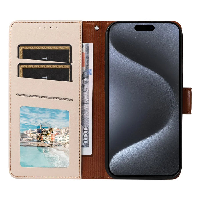 For iPhone 16 Plus Case RFID Blocking PU Leather Wallet Flip Phone Cover with Wrist Strap - Apricot - 2