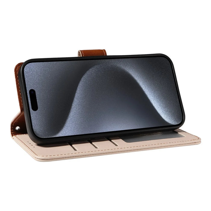 For iPhone 16 Plus Case RFID Blocking PU Leather Wallet Flip Phone Cover with Wrist Strap - Apricot - 3