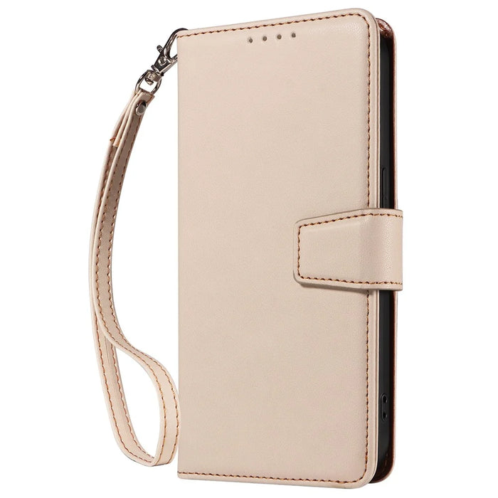 For iPhone 16 Plus Case RFID Blocking PU Leather Wallet Flip Phone Cover with Wrist Strap - Apricot - 6