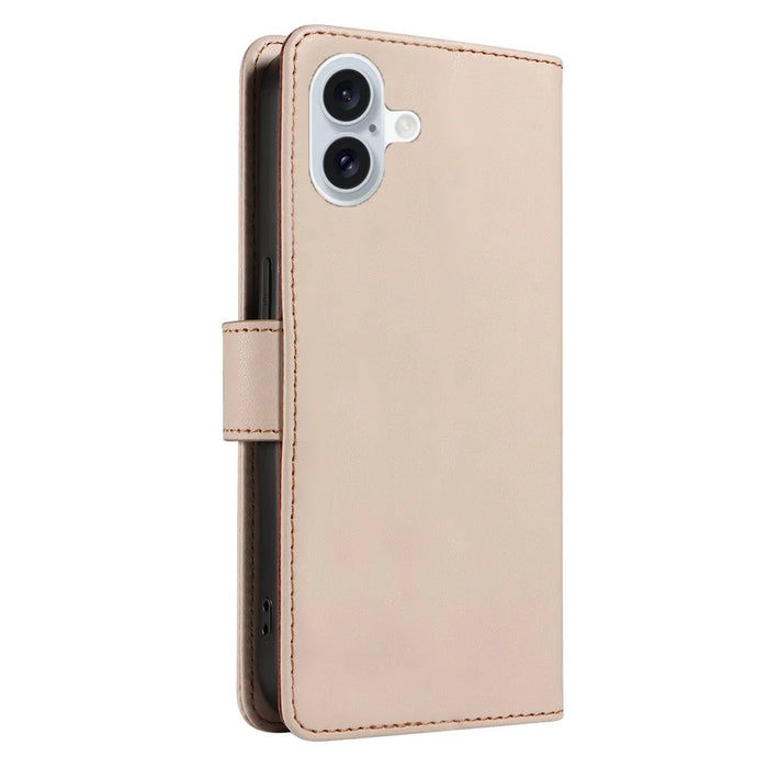 For iPhone 16 Plus Case RFID Blocking PU Leather Wallet Flip Phone Cover with Wrist Strap - Apricot - 7