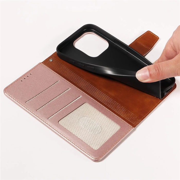 For iPhone 16 Pro Case RFID Blocking PU Leather Wallet Flip Phone Cover with Wrist Strap - Rose Gold - 5