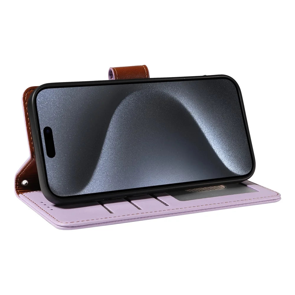 For iPhone 16 Pro Max Case RFID Blocking PU Leather Wallet Flip Phone Cover with Wrist Strap - Lavender Purple - 4