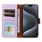 For iPhone 16 Case RFID Blocking PU Leather Wallet Flip Phone Cover with Wrist Strap - Lavender Purple - 2