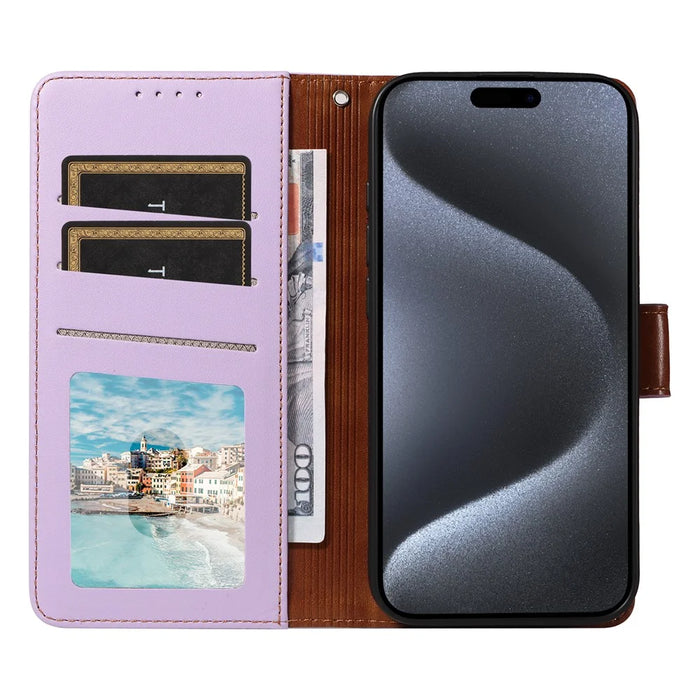 For iPhone 16 Case RFID Blocking PU Leather Wallet Flip Phone Cover with Wrist Strap - Lavender Purple - 2