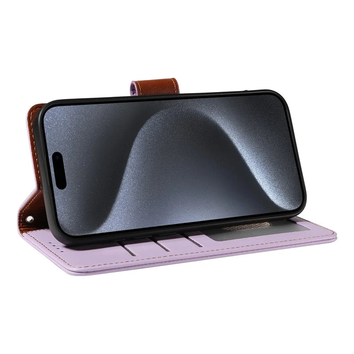 For iPhone 16 Case RFID Blocking PU Leather Wallet Flip Phone Cover with Wrist Strap - Lavender Purple - 3