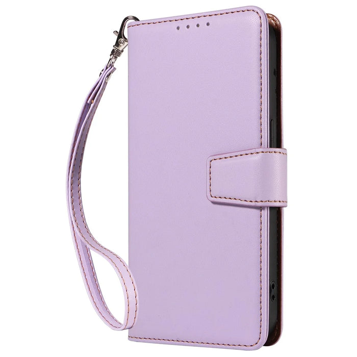 For iPhone 16 Case RFID Blocking PU Leather Wallet Flip Phone Cover with Wrist Strap - Lavender Purple - 6