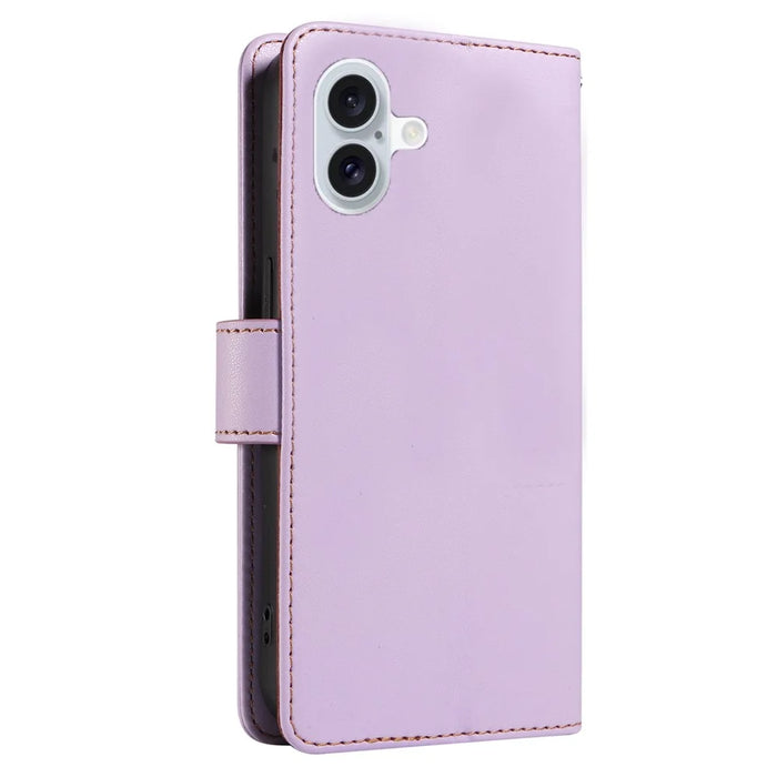 For iPhone 16 Case RFID Blocking PU Leather Wallet Flip Phone Cover with Wrist Strap - Lavender Purple - 7