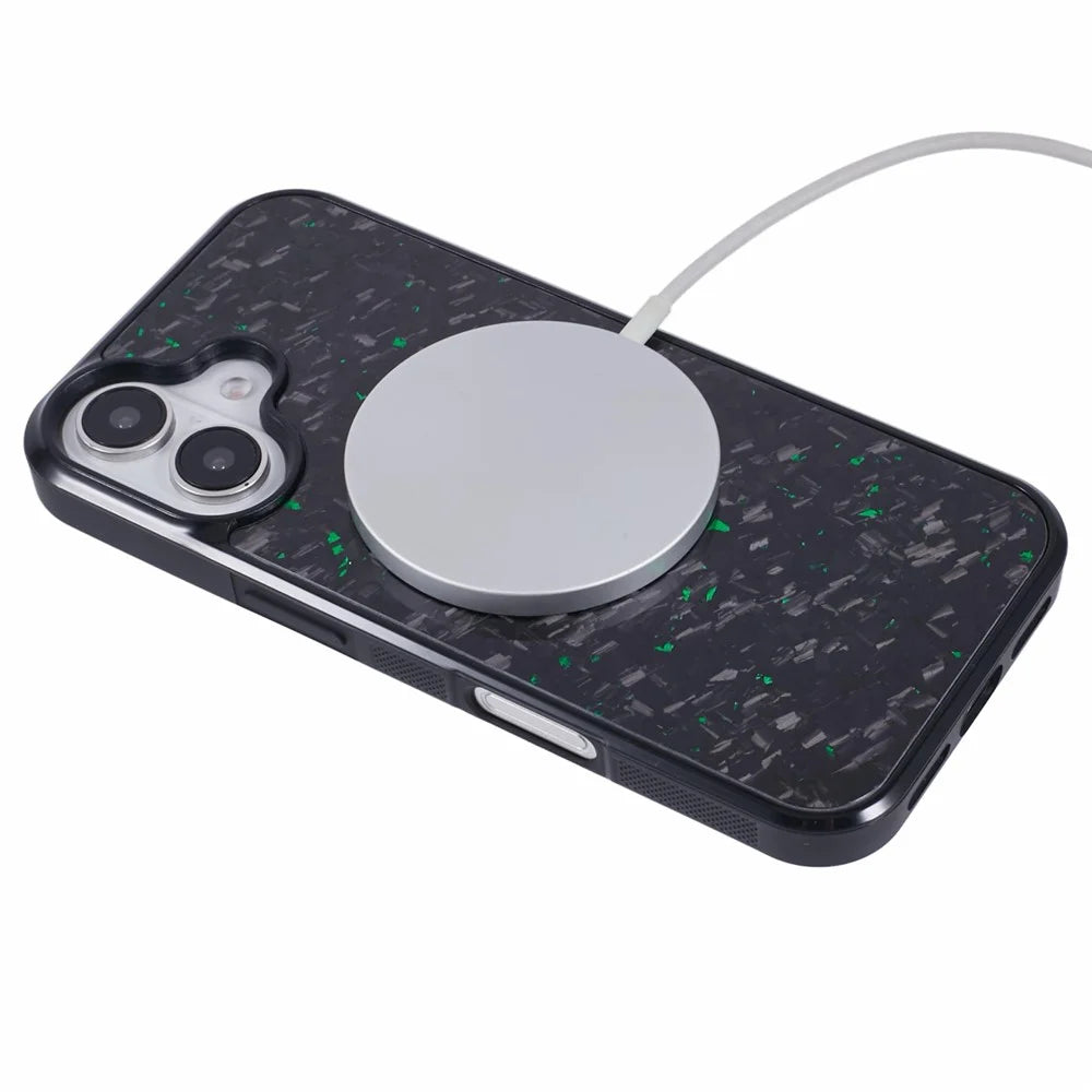 For iPhone 16 Magnetic Case Forged Texture Aramid Fiber+TPU Anti-Slip Phone Cover - Green - 4