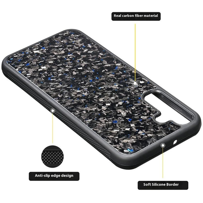 For Samsung Galaxy S23 FE Magnetic Case Forged Texture Aramid Fiber+TPU Anti-Slip Phone Cover - Blue - 2
