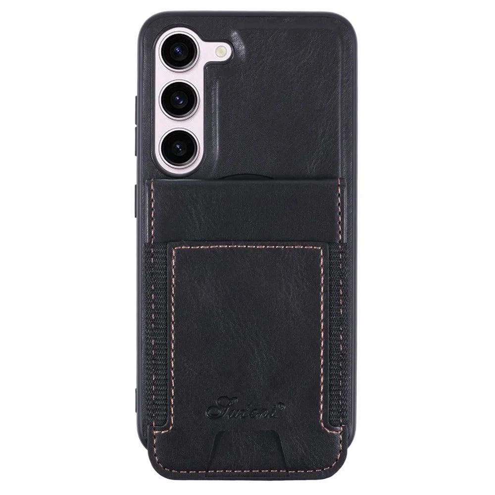 SUTENI H17 For Samsung Galaxy S23+ Magnetic Case Card Holder Kickstand Phone Cover - Black - 1