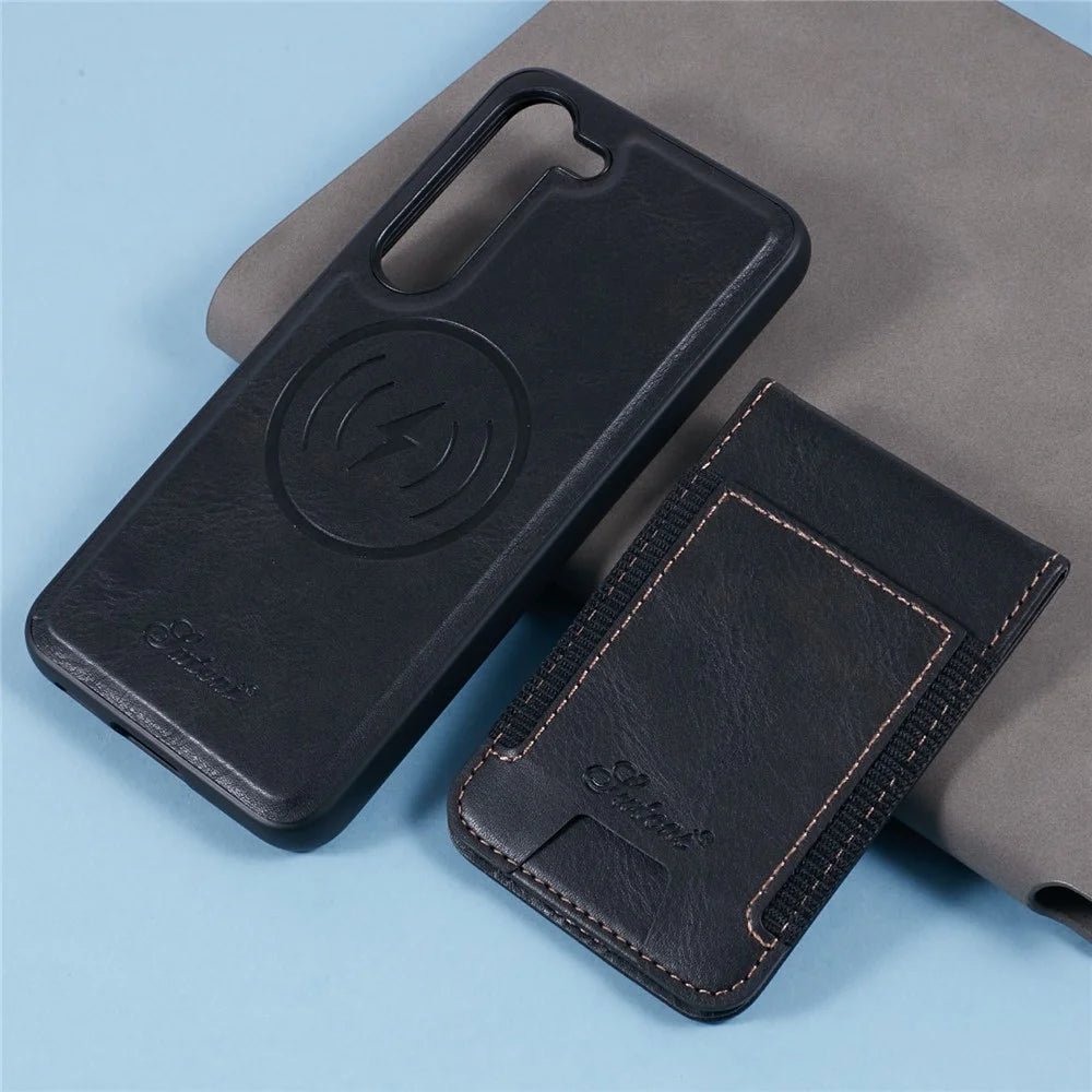 SUTENI H17 For Samsung Galaxy S23+ Magnetic Case Card Holder Kickstand Phone Cover - Black - 7