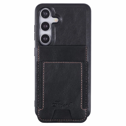 SUTENI H17 For Samsung Galaxy S24+ Magnetic Case Card Holder Kickstand Phone Cover - Black - 1