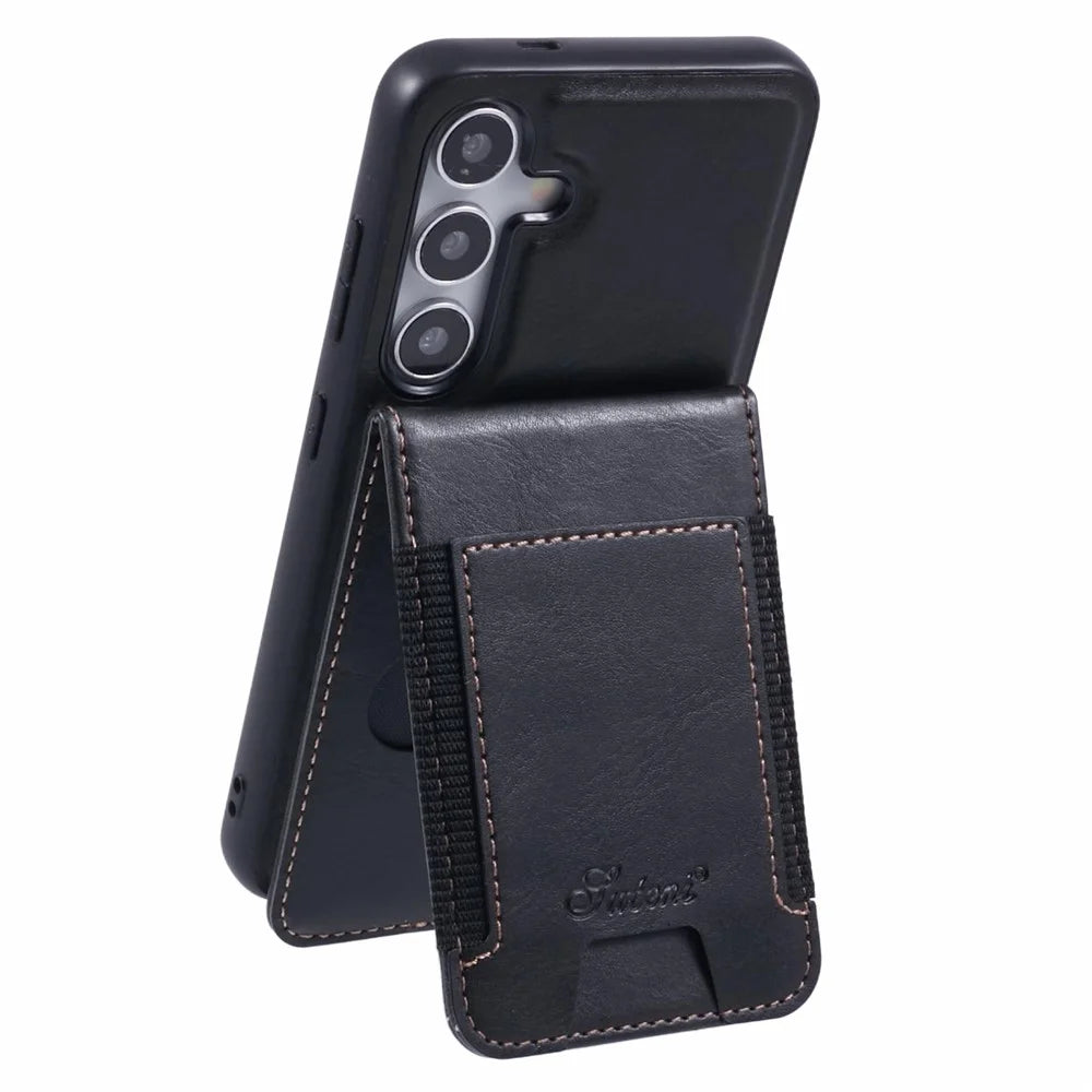 SUTENI H17 For Samsung Galaxy S24+ Magnetic Case Card Holder Kickstand Phone Cover - Black - 2