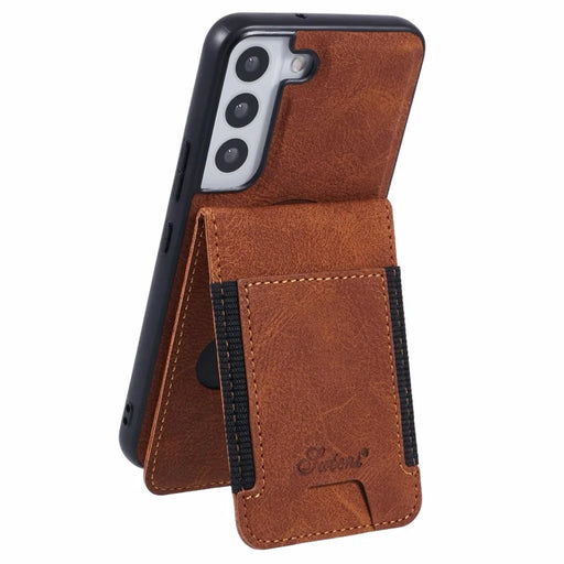 SUTENI H17 For Samsung Galaxy S22+ 5G Magnetic Case Card Slots Leather+TPU Kickstand Phone Cover - Khaki - 2