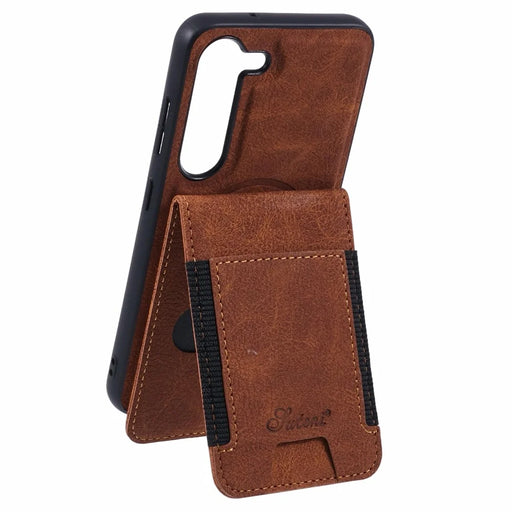 SUTENI H17 For Samsung Galaxy S23+ Magnetic Case Card Slots Leather+TPU Kickstand Phone Cover - Khaki - 2