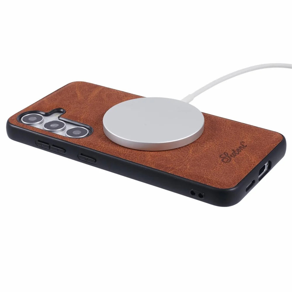 SUTENI H17 For Samsung Galaxy S24+ Magnetic Case Card Slots Leather+TPU Kickstand Phone Cover - Khaki - 5